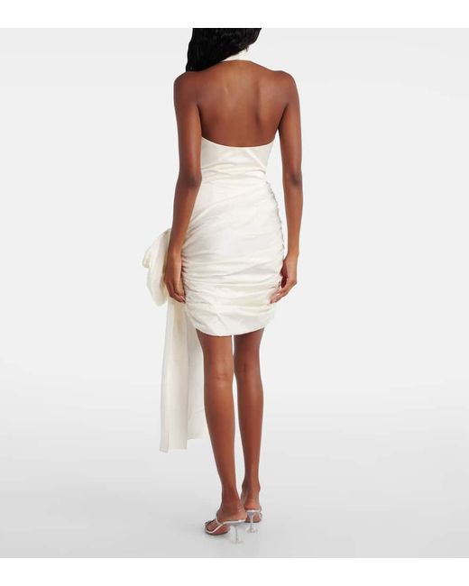 ROTATE BIRGER CHRISTENSEN White Bow-Detail Halterneck Satin Minidress