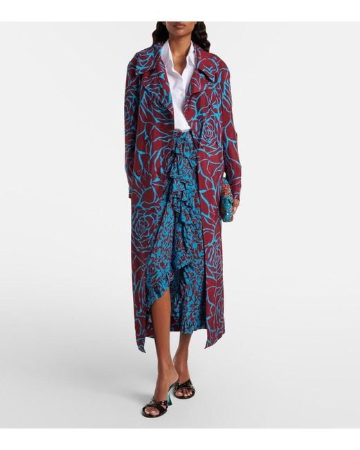 Dries Van Noten Blue Printed Twill Coat