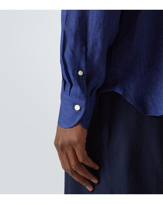 Rubinacci Blue Linen Shirt for men