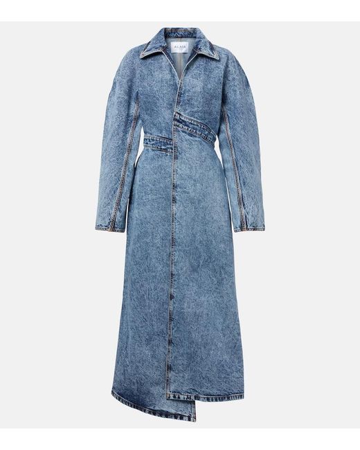 Alaïa Blue Alaã¯A Long Denim Spiral Trench