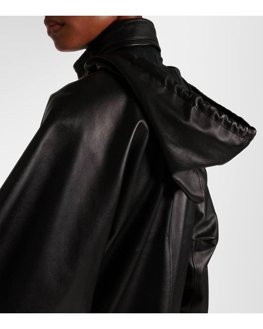 The Row Black Jilly Oversized Leather Bomber Jacket