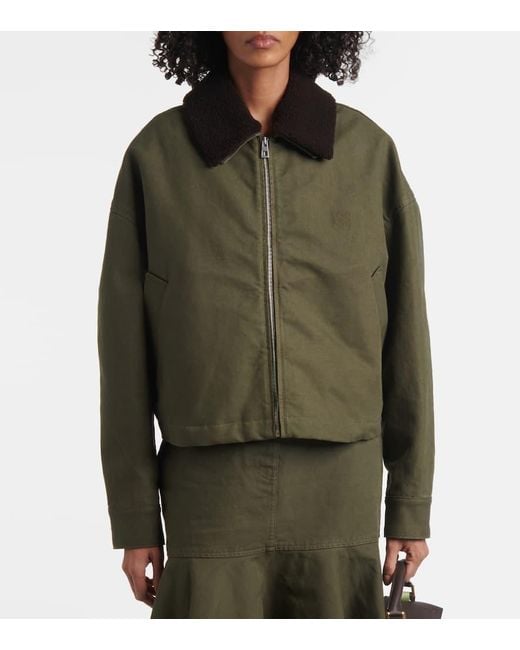 Loewe Green Shearling-Trimmed Cotton Twill Blouson