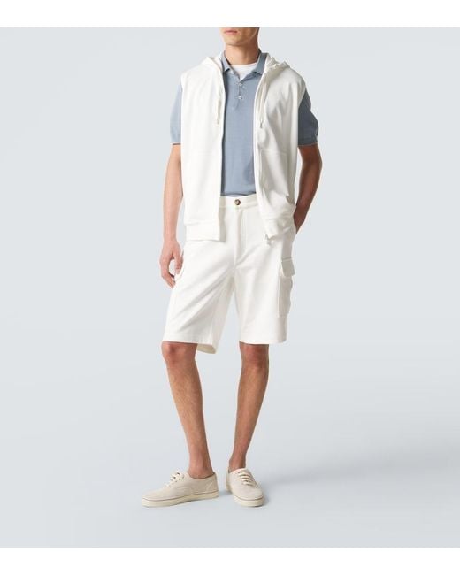 Brunello Cucinelli White Cotton-Blend Hoodie for men