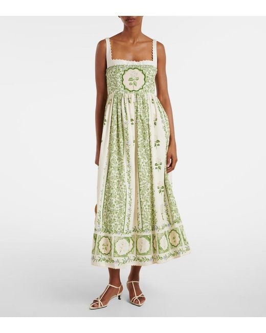 Agua Bendita Green Barbara Floral Cotton Midi Dress