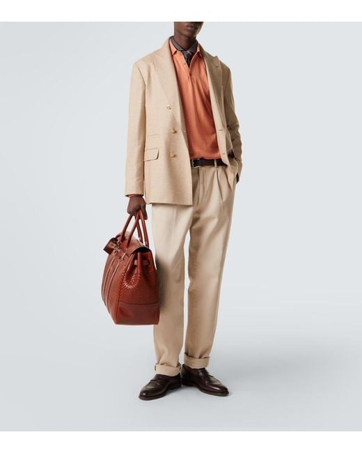 Brunello Cucinelli Orange Cotton Polo Sweater for men
