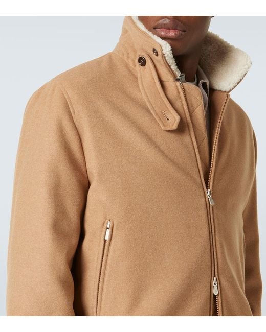Brunello Cucinelli Brown Padded Shearling-Trimmed Cashmere Blouson for men