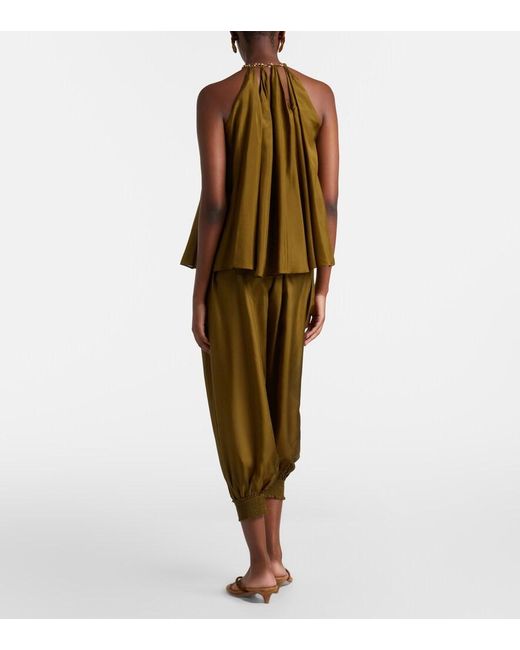 Zimmermann Green Mahon Cropped Silk Balloon Pants