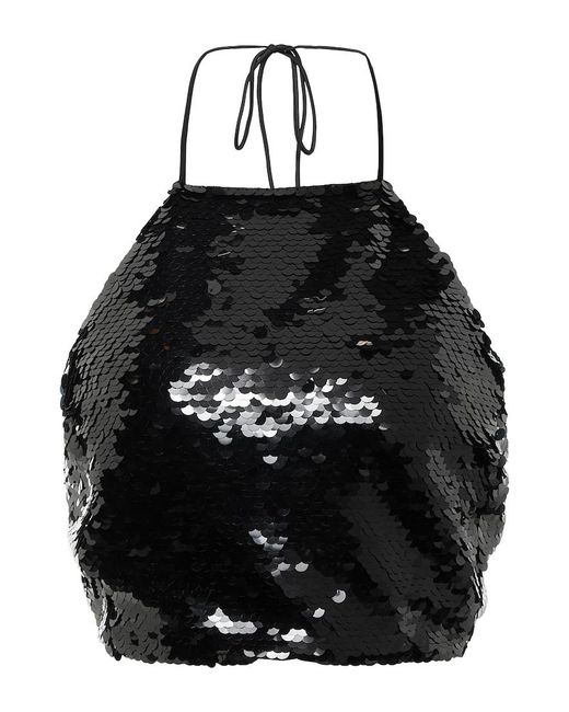 Magda Butrym Black Sequined Halterneck Crop Top
