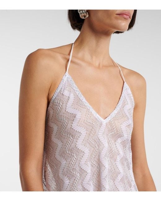 Missoni White Zigzag Fringed Lame Beach Dress