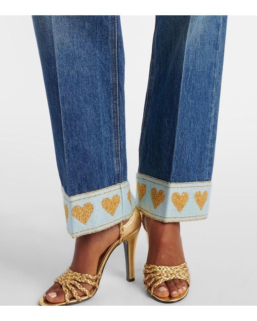 Valentino Blue Embellished Mid-Rise Straight Jeans