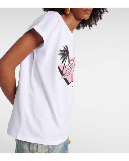 Balmain White T-Shirt Rosa Flamingo aus Baumwoll-Jersey