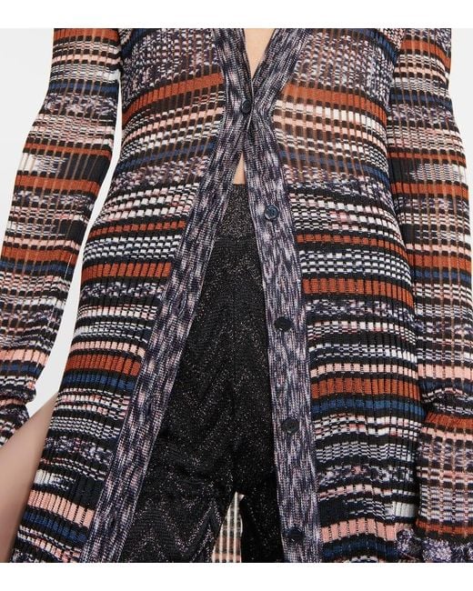 Missoni Gray Ribbed-knit Striped Cardigan