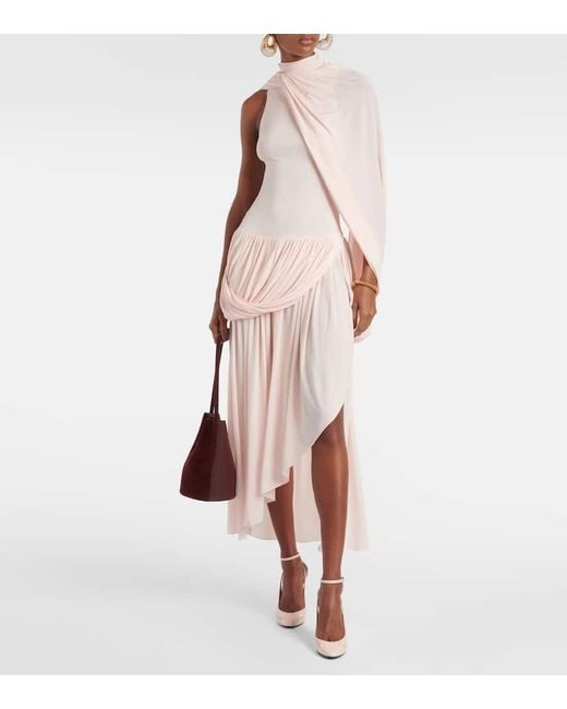 Alaa Draped Jersey Midi Dress in Natural | Lyst