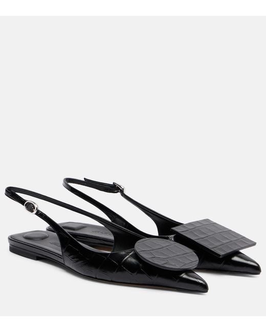Jacquemus Black Duelo Croc-Effect Leather Slingback Flats