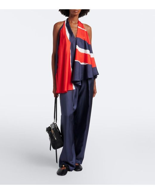 Loewe Red Printed Halterneck Silk Twill Top