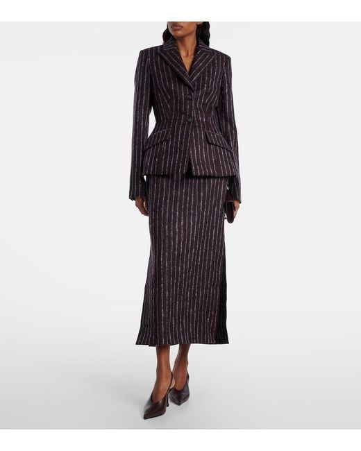 Erdem Purple Pinstripe Wool And Mohair Pencil Skirt