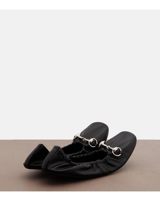 Gucci Black Prima Horsebit Leather Ballet Flats
