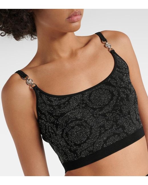 Versace Black La Greca Medusa '95 Knit Crop Top