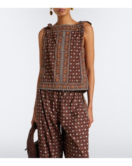 Doen Brown Amalia Printed Cotton Voile Top
