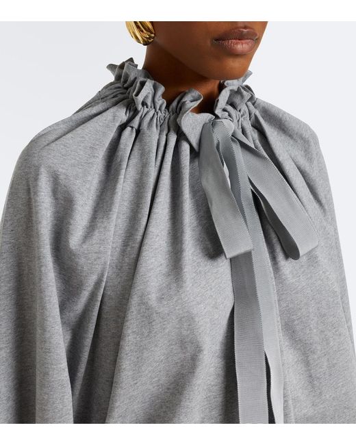 Patou Gray Bow-Detail Gathered Cotton Jersey Top