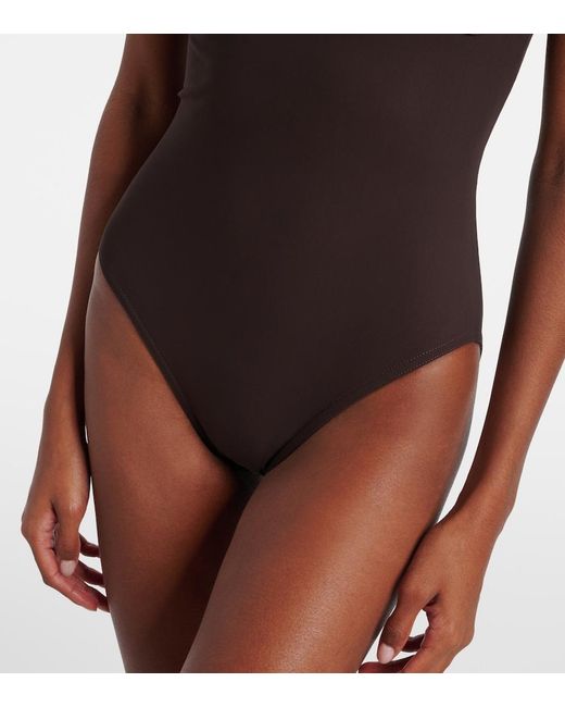 Karla Colletto Brown Tess Floral-Applique Swimsuit