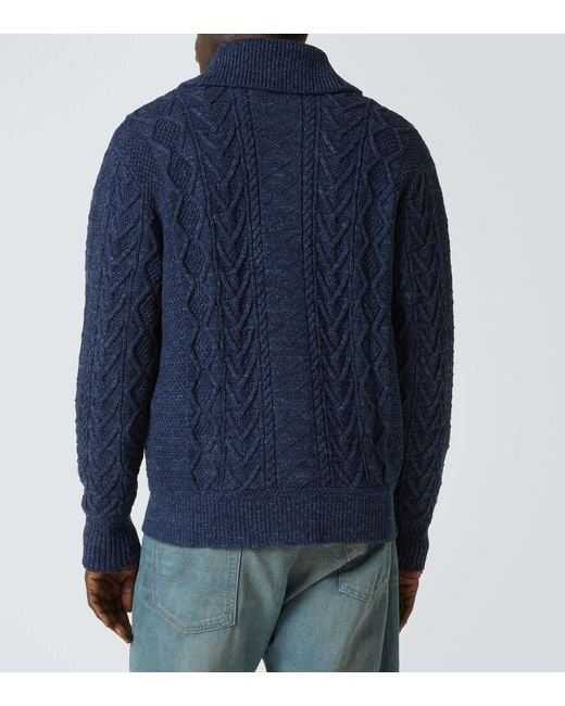RRL Blue Cable-Knit Cotton Cardigan for men