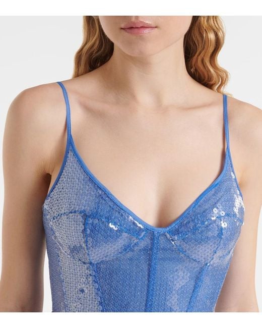 David Koma Blue Sequined Corset Dress