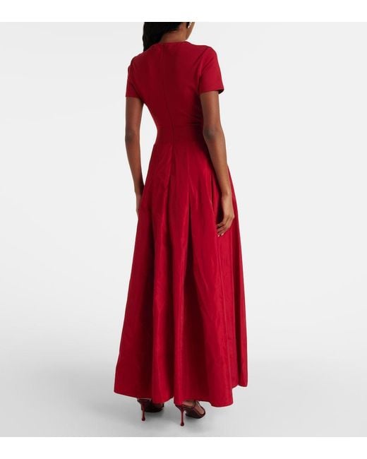 Staud Red Pleated Ponte And Grosgrain Maxi Dress