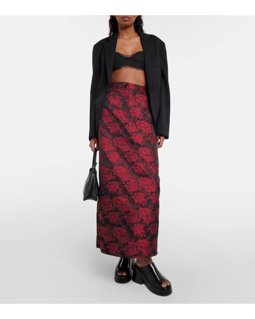 Ganni Red Floral Jacquard Maxi Skirt
