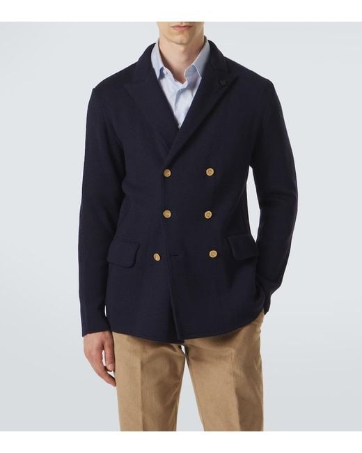 Lardini Blue Double-Breasted Virgin Wool Blazer for men
