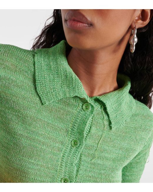 Acne Green Linen-blend Cropped Cardigan