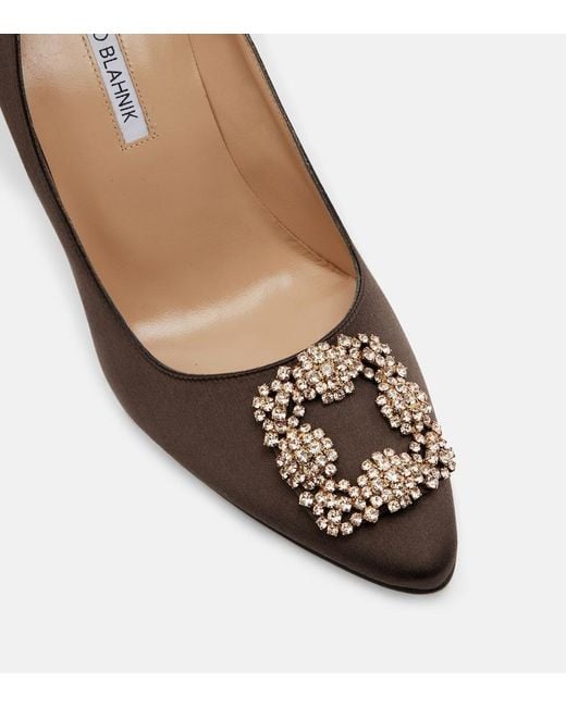 Manolo Blahnik Brown Hangisi 90 Embellished Satin Pumps