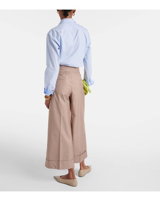 Max Mara Brown Pleated Cotton-blend Twill Wide-leg Pants