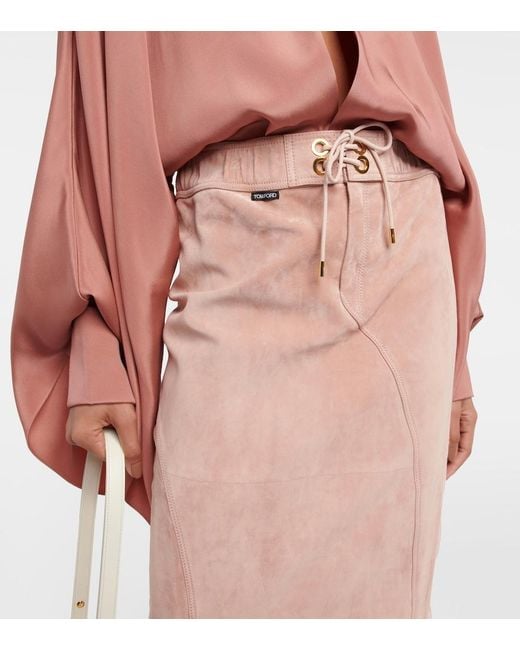 Tom Ford Pink Plonge Leather Midi Skirt