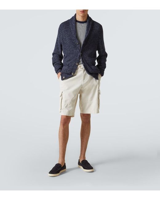 Brunello Cucinelli Blue Cotton And Linen Cardigan for men