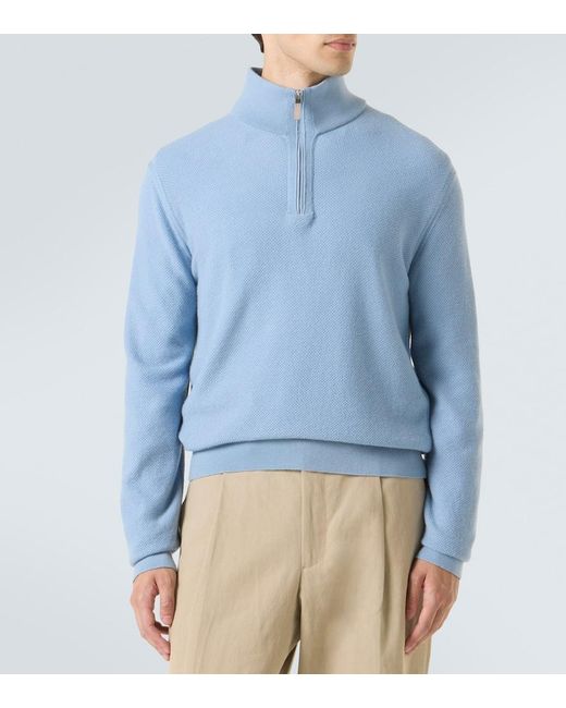 Zegna Blue Cashmere Mockneck Sweater for men