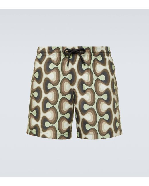 Dries Van Noten Green Printed Swim Shorts for men