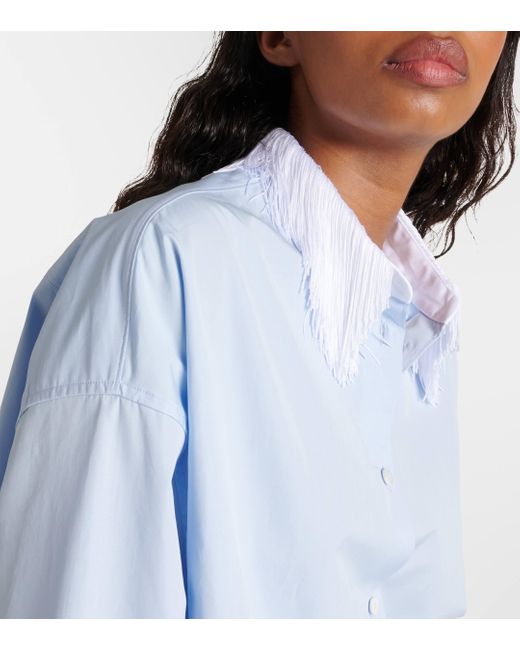 Prada Blue Fringe-trimmed Cotton Poplin Shirt