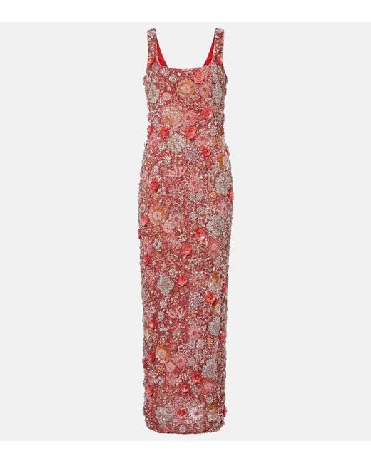Rachel Gilbert Red Francesca Embellished Floral Gown