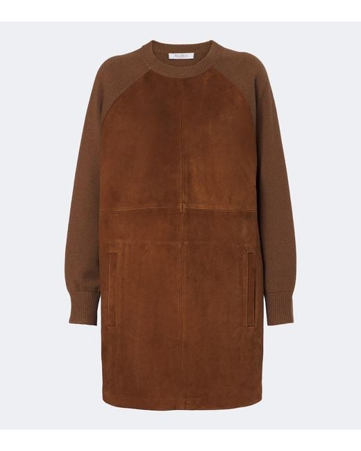 Max Mara Brown Leather-Trimmed Wool And Cashmere Sweater Dress