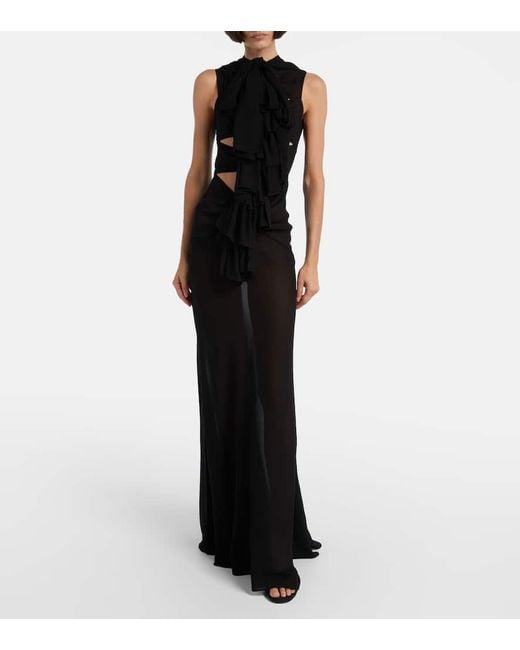 Alaïa Black Cutout Ruffled Jersey Gown