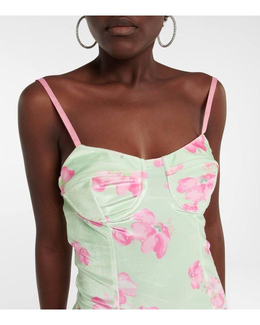 LoveShackFancy Green Sima Floral-print Velvet Midi Dress