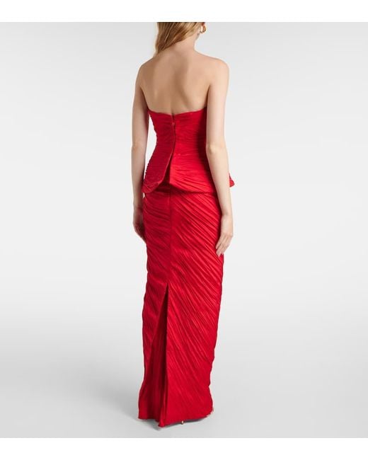 Marmar Halim Red Peplum Pleated Taffeta Gown