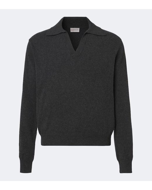 Moncler Black Wool And Cashmere-Blend Polo Sweater for men