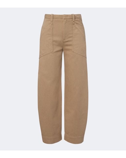Vince Natural Cropped Cotton Twill Barrel-Leg Pants