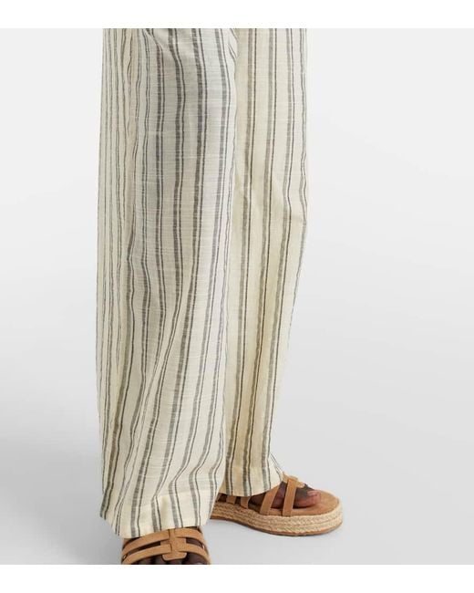Ulla Johnson Natural Josephine Striped Cotton Wide-Leg Pants
