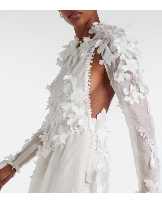 Zimmermann White Tranquillity Linen And Silk Organza Midi Dress