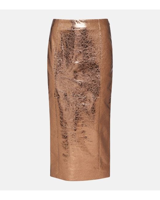 ROTATE BIRGER CHRISTENSEN Brown Metallic Faux Leather Pencil Skirt
