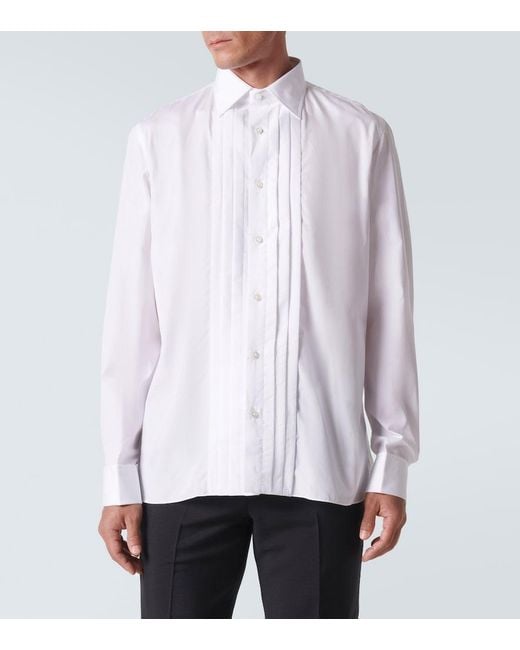 Rubinacci White Pleated Cotton Tuxedo Shirt for men