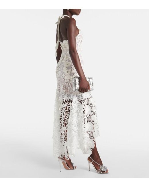 Oscar de la Renta White Crochet Guipure Lace Gown